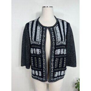 Chico's Womens Black Metallic Chunky Knit Embroidered‎ Sweater